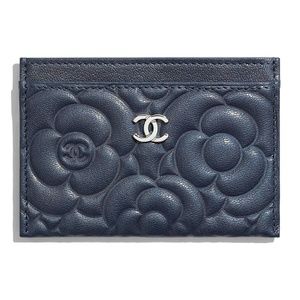 CHANEL Lambskin Camellia Card Holder Black